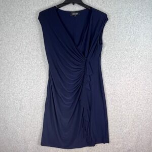 Black Label‎ Dress Women's 16 Navy Blue Evan Picone Sleeveless Sheath Faux Wrap